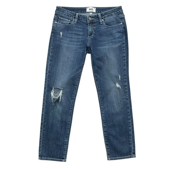 Paige Women's Size 26 Jimmy Jimmy Crop Dark Wash Distressed Jeans - Picture 1 of 12